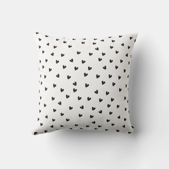 Black and White Hearts Pattern Monochrome Throw Pillow (Back)