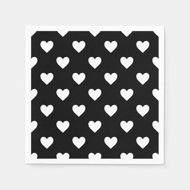 Black and White Hearts Pattern Napkins (Front)