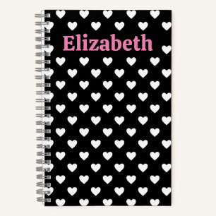 Black and White Hearts Pattern Notebook