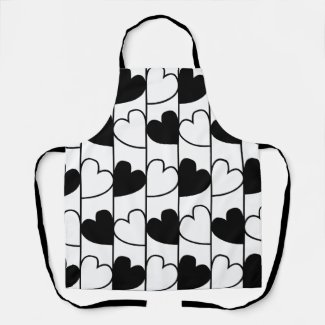 Black and White Hearts Stripes Pattern  