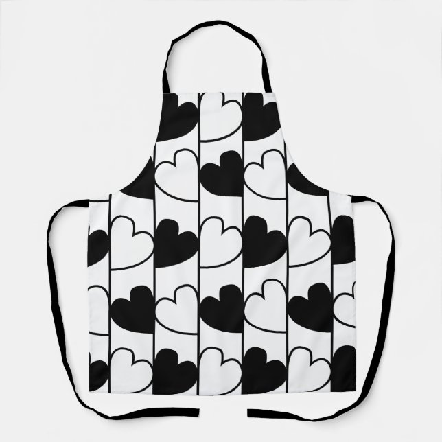 Black and White Hearts Stripes Pattern   Apron (Front)