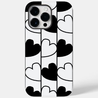 Black and White Hearts Stripes Pattern   