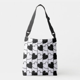 Black and White Hearts Stripes Pattern Crossbody Bag