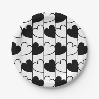Black and White Hearts Stripes Pattern 