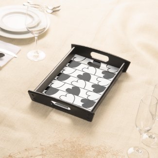 Black and White Hearts Stripes Pattern    