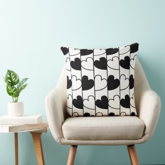 Black and White Hearts Stripes Pattern