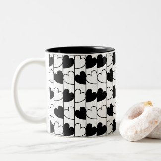 Black and White Hearts Stripes Pattern 