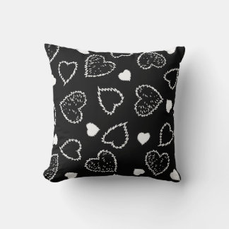 Black And White Hearts Throw Pillow