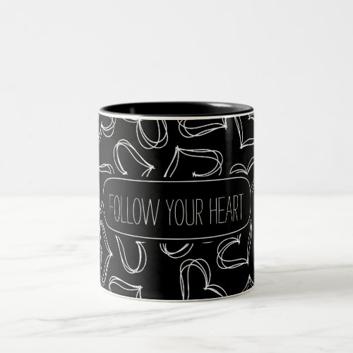 Black and White Hearts Two_Tone Coffee Mug
