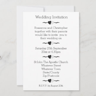 Black And White Hearts Wedding Invitation
