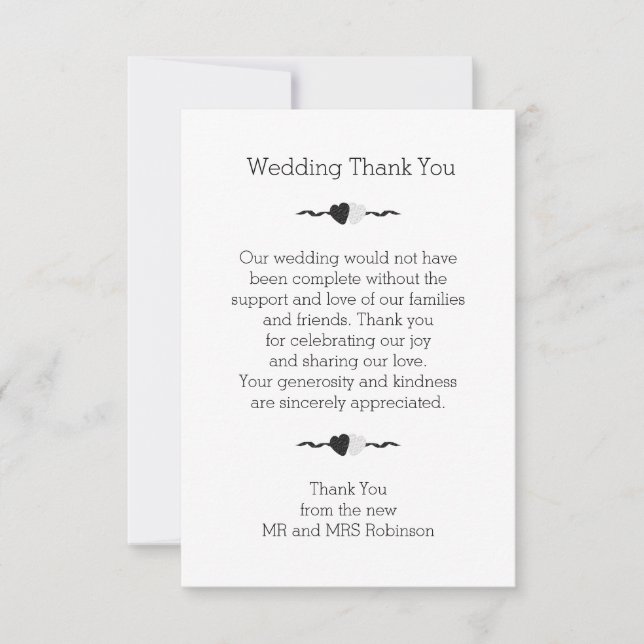 Black And White Hearts Wedding Thank You (Front)