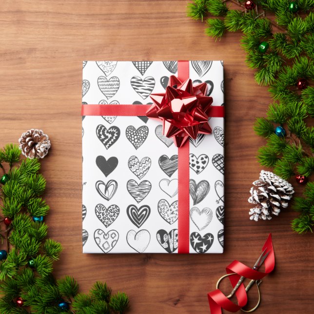 Black and white hearts wrapping paper (Holiday Gift)