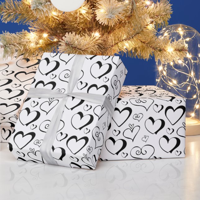 Black and White Hearts Wrapping Paper (Holidays)