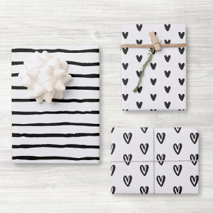 Black and White Hearts Wrapping Paper Sheets