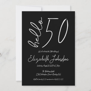 Black and White Hello 50 Fabulous Birthday Minimal Invitation