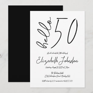 Black and White Hello 50 Fabulous Birthday Simple Invitation