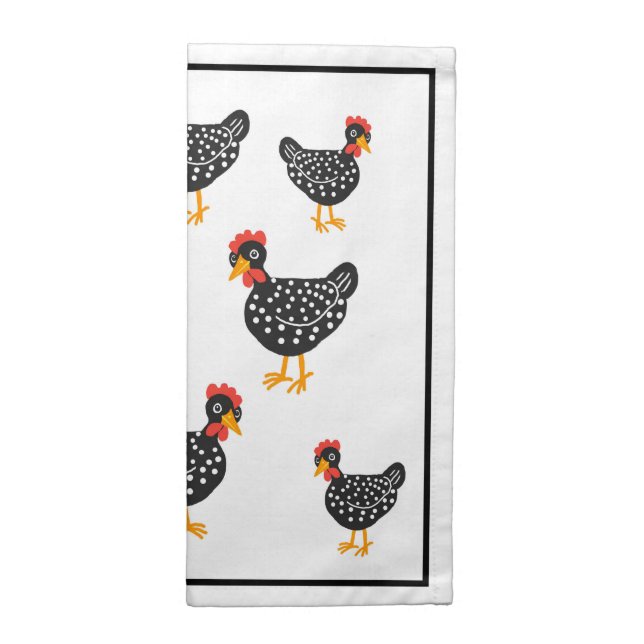 Black and white hens Cloth Napkin (Half Fold)