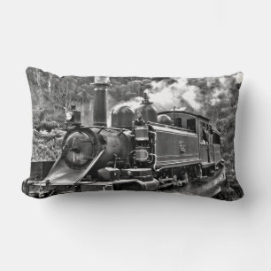 Black and White Heritage Steam Train Lumbar Pillow