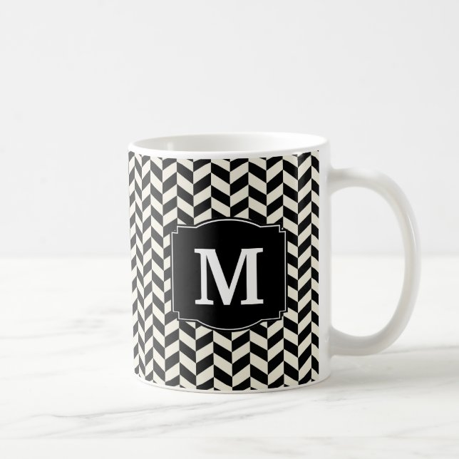 Black and White Herringbone Chevron Pattern Coffee Mug (Right)