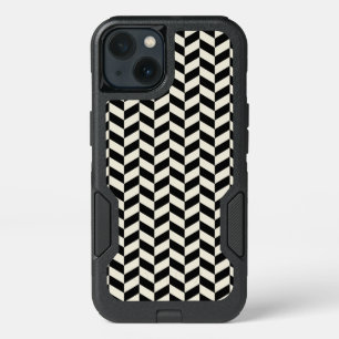 Black and White Herringbone Chevrons Pattern iPhone 13 Case