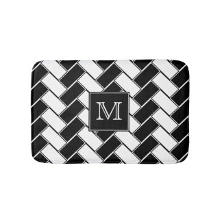 Black and White Herringbone Monogrammed Bathroom Mat