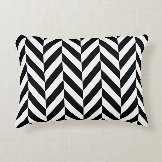 Black and White Herringbone Pattern Accent Pillow (Front)