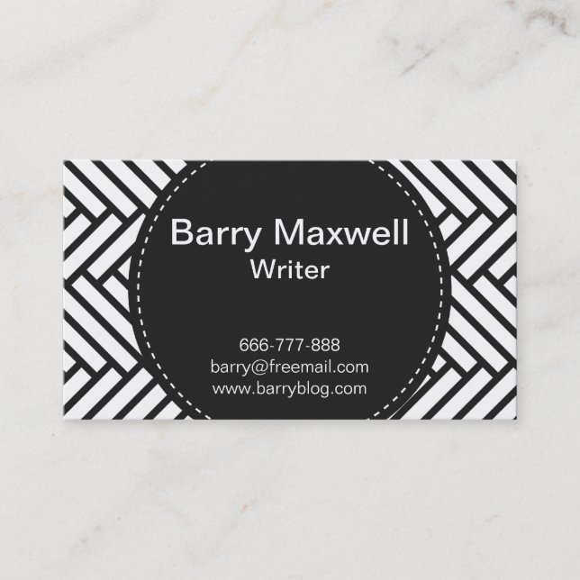 black and white herringbone pattern business card (Front)