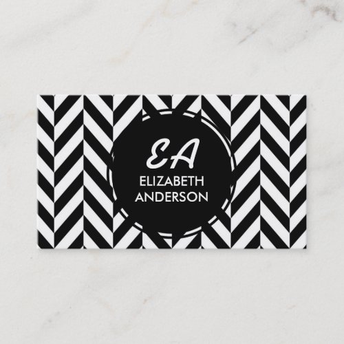 Black and White Herringbone Pattern Business Cards