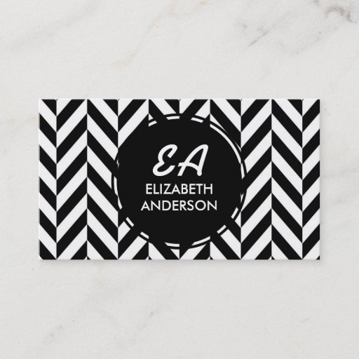 Customizable Black and White Herringbone Pattern Business Cards