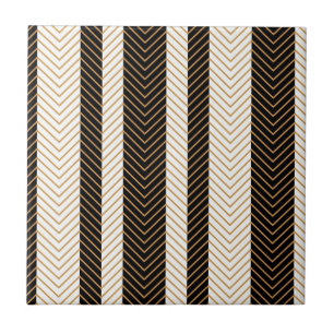 Black and White Herringbone Pattern Ceramic Tile