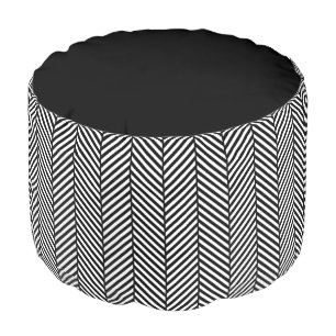 Black and White Herringbone Pouf