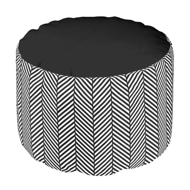 Black and White Herringbone Pouf (Angled Front)