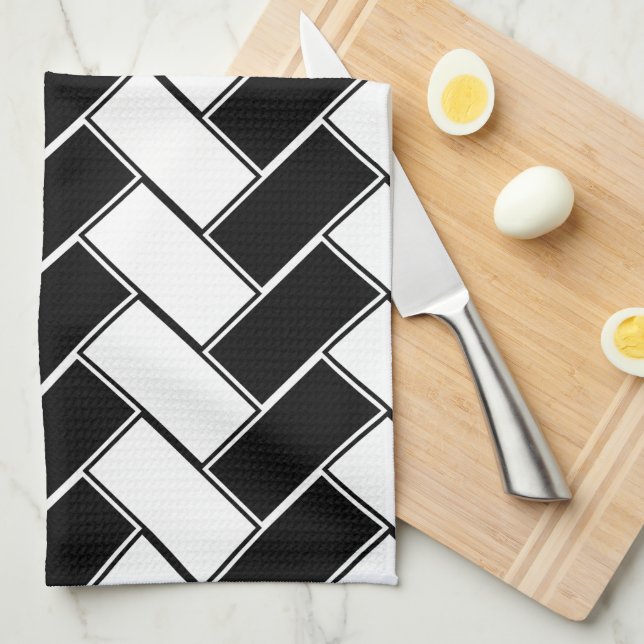 Black and White Herringbone Towel (Quarter Fold)
