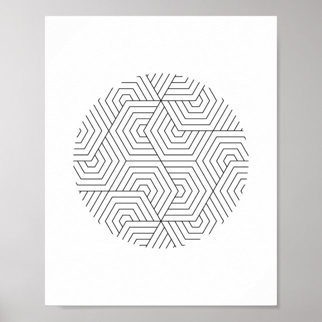 Black and White Hexagon Circle Geometric Wall Art (Front)