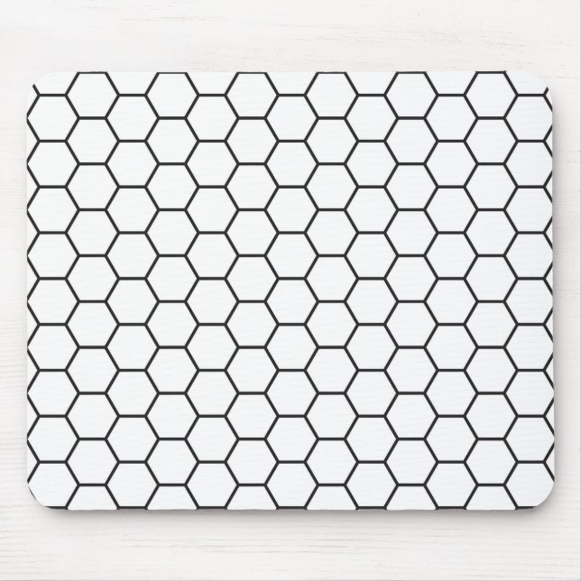 Black and White Hexagon Geometric Pattern Mouse Pad (Front)
