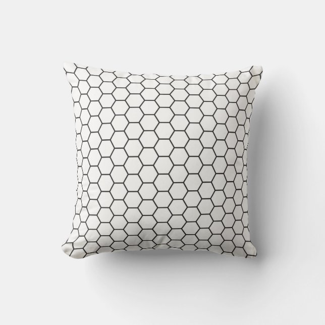 Black and White Hexagon Geometric Pattern Throw Pillow (Front)
