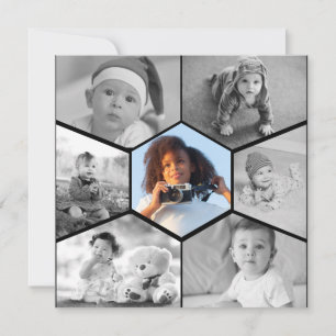Black and White Hexagon Photo Collage Announcement