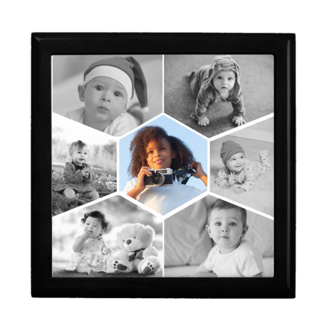 Black and White Hexagon Photo Collage Gift Box (Front)