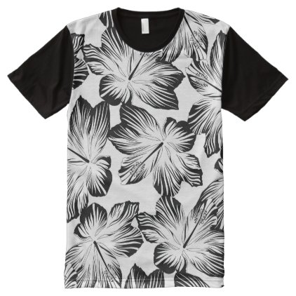 Black and white hibiscus All-Over-Print T-Shirt