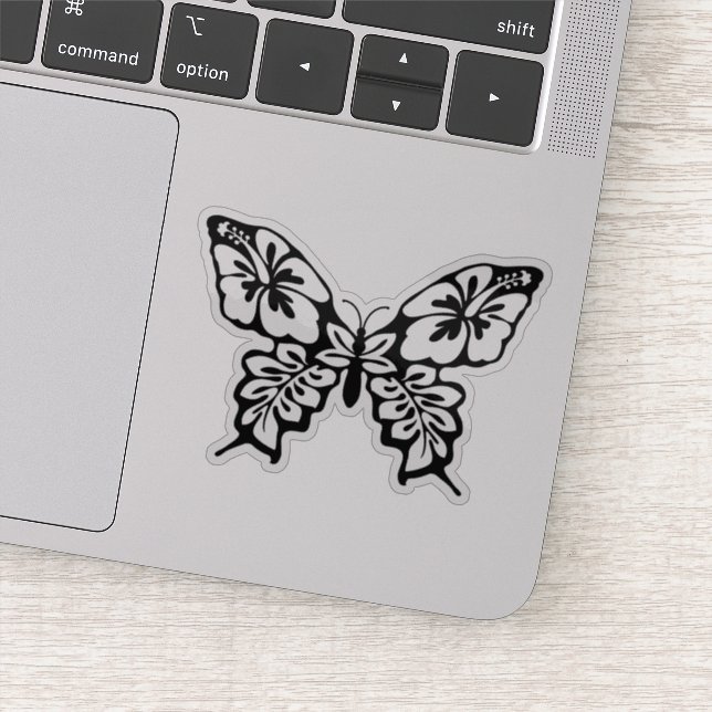 Black and White Hibiscus Butterfly Sticker (Detail)