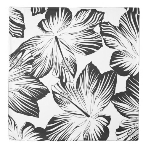 Black and white hibiscus duvet cover