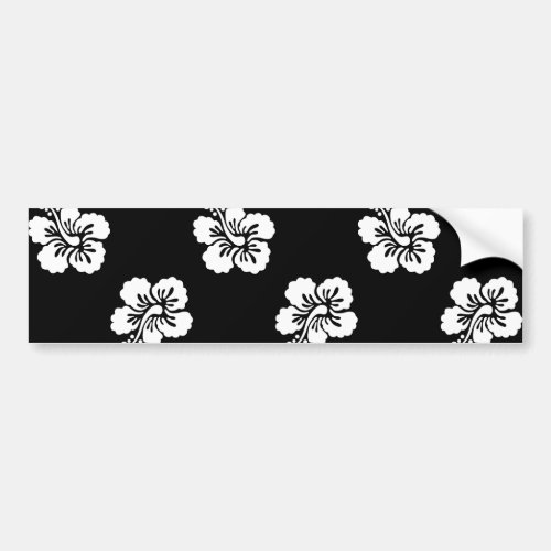 Black and White Hibiscus Floral Pattern Bumper Sticker