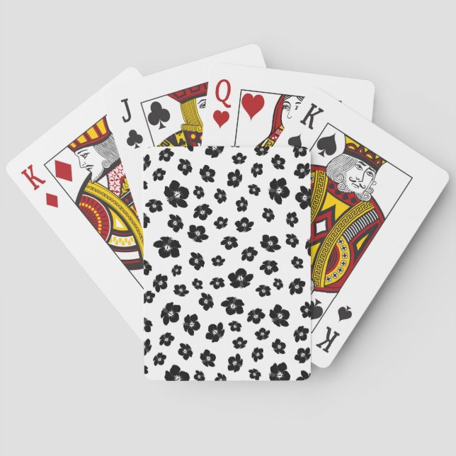 Black and White Hibiscus Floral Poker Cards (Back)