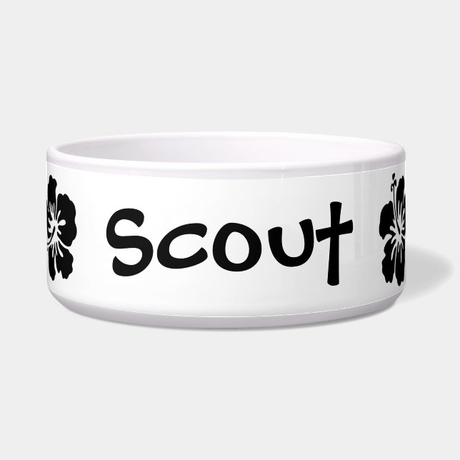 Black and White Hibiscus Flowers With Name Bowl (Front)
