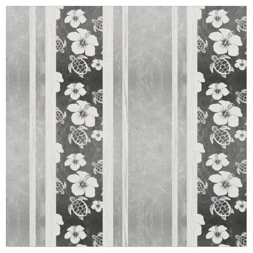 Black And White Hibiscus Hawaiian Honu Fabric