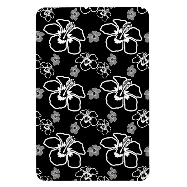 Black And White Hibiscus Hawaiian Pattern Magnet (Vertical)
