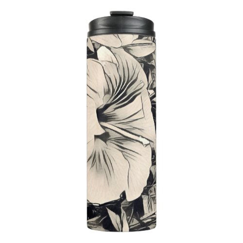 Black And White Hibiscus Ink Art Thermal Tumbler