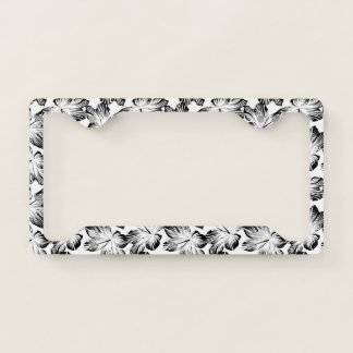 Black and white hibiscus license plate frame