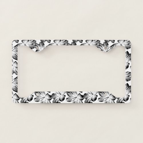 Black and white hibiscus license plate frame
