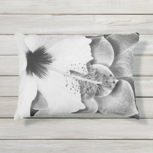 Black and White Hibiscus Outdoor Pillow